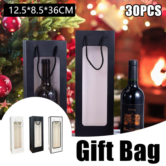 30PCS Wine Gift Bags with Clear Window and Drawstring for Bottle Packaging Use