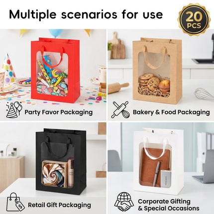 Window Paper Gift Bags 20 Pack 4 Colours