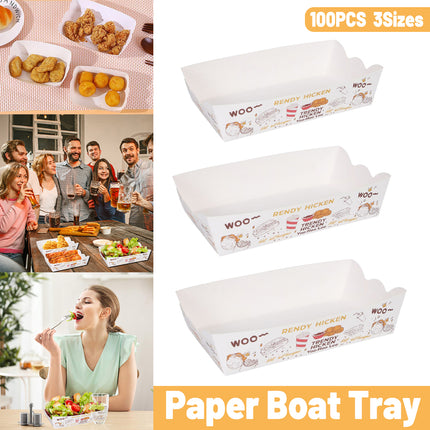 100pcs Paper Food Trays Large Disposable Boats for Hot Dog Taco Nacho Party Use