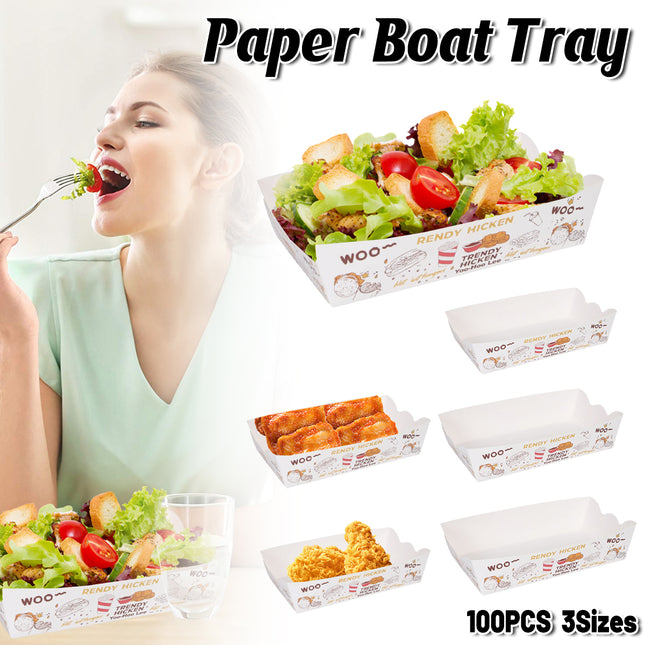 100pcs Paper Food Trays Large Disposable Boats for Hot Dog Taco Nacho Party Use