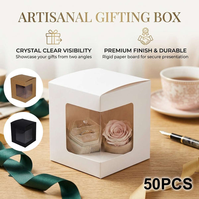 Corner Window Gift Boxes 50 Pack 3 Colours