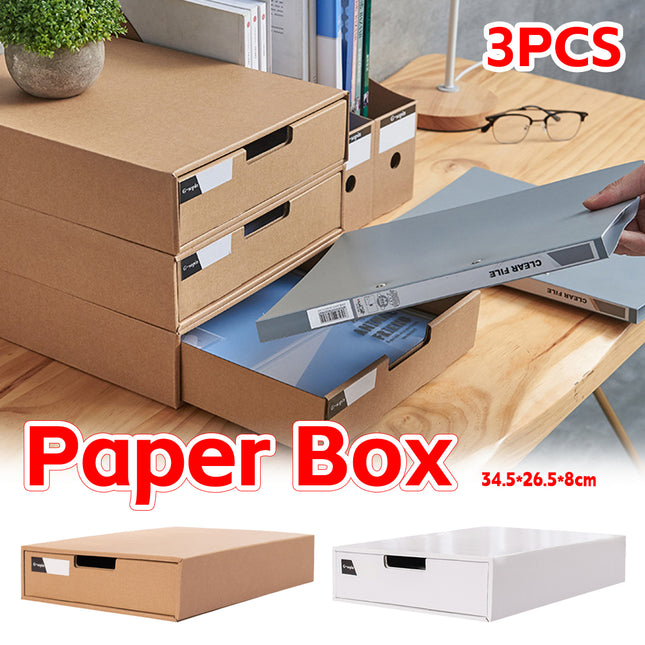 3PCS Kraft Paper Storage Box Office Desk Organizer File Document Storage Use