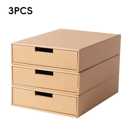 3PCS Kraft Paper Storage Box Office Desk Organizer File Document Storage Use
