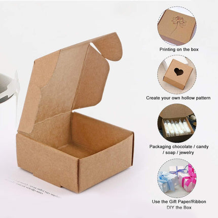 50Pcs Foldable Kraft Paper Gift Boxes Small Packaging Boxes for Jewelry Crafts