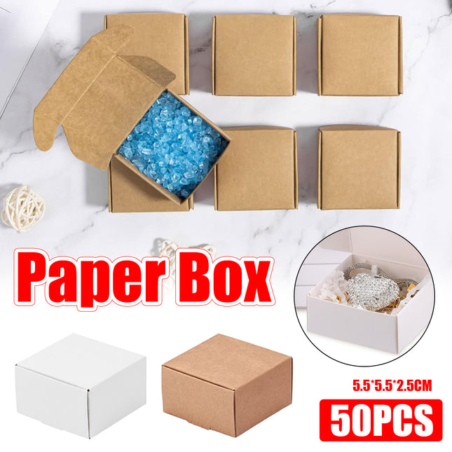 50Pcs Foldable Kraft Paper Gift Boxes Small Packaging Boxes for Jewelry Crafts