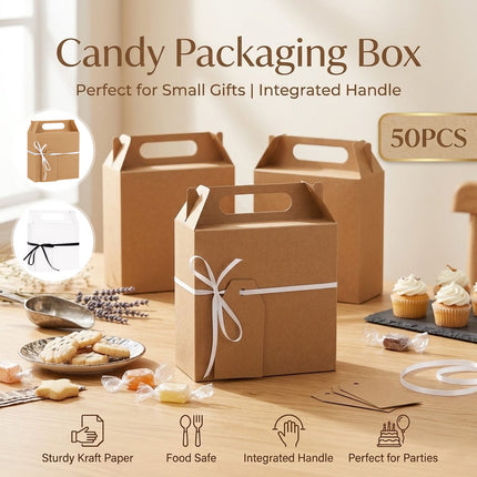 Kraft Paper Candy Gift Boxes 50 Pack with Handles
