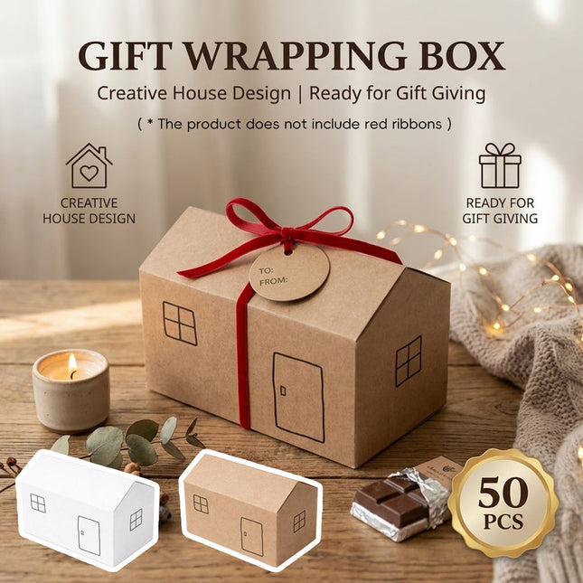 House Shaped Folding Gift Boxes 50 Pack White or Kraft