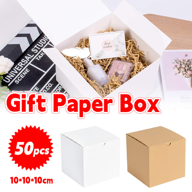 Kraft Gift Boxes 50pcs 10x10x10cm Party Favour Packaging Paper Boxes