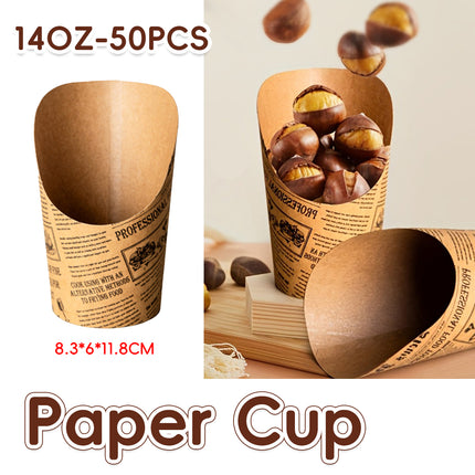 50PCS French Fry Paper Cup 14oz Slant Top Greaseproof Food-Grade Snack Chips Use