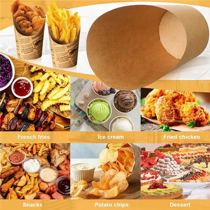 50PCS French Fry Paper Cup 14oz Slant Top Greaseproof Food-Grade Snack Chips Use