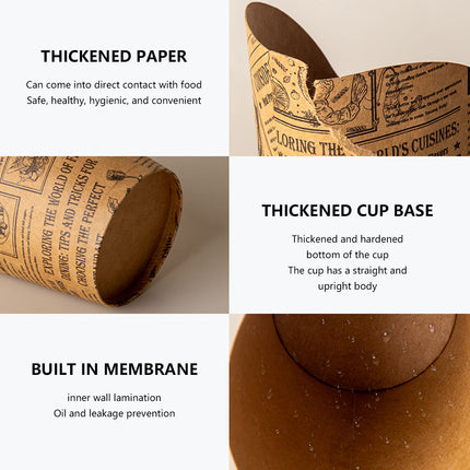 50PCS French Fry Paper Cup 14oz Slant Top Greaseproof Food-Grade Snack Chips Use
