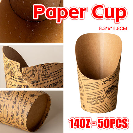 50PCS French Fry Paper Cup 14oz Slant Top Greaseproof Food-Grade Snack Chips Use