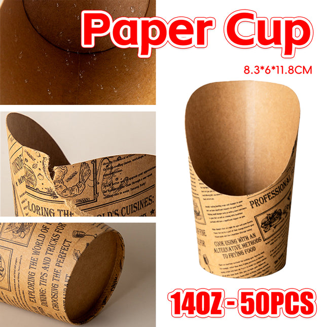 50PCS French Fry Paper Cup 14oz Slant Top Greaseproof Food-Grade Snack Chips Use