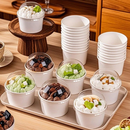 50PCS Simple Baking Paper Cup With Lid Food Grade Heat Resistant Greaseproof