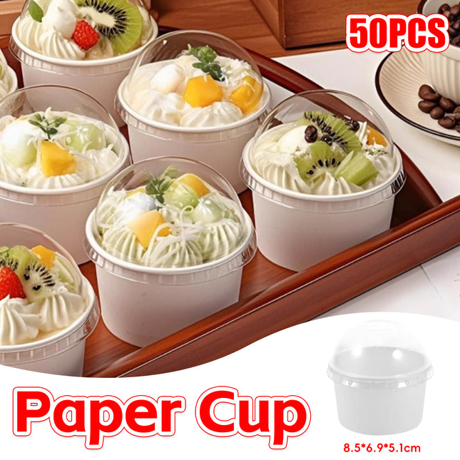 50PCS Simple Baking Paper Cup With Lid Food Grade Heat Resistant Greaseproof