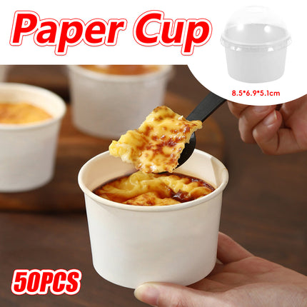 50PCS Simple Baking Paper Cup With Lid Food Grade Heat Resistant Greaseproof