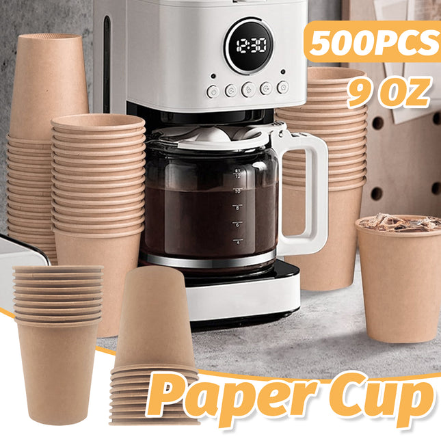 500PCS 9Oz Disposable Paper Cups for Party Coffee Water Hot Cold Use