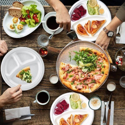 50PCS 9/10inch Pulp Plates Oil-Proof Water-Proof for Party Catering