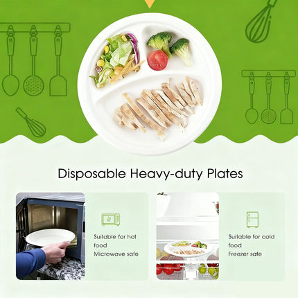 50PCS 9/10inch Pulp Plates Oil-Proof Water-Proof for Party Catering