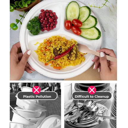 50PCS 9/10inch Pulp Plates Oil-Proof Water-Proof for Party Catering