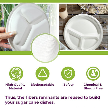 50PCS 9/10inch Pulp Plates Oil-Proof Water-Proof for Party Catering