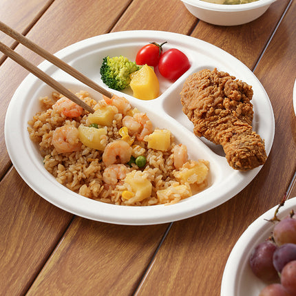 50PCS 9/10inch Pulp Plates Oil-Proof Water-Proof for Party Catering