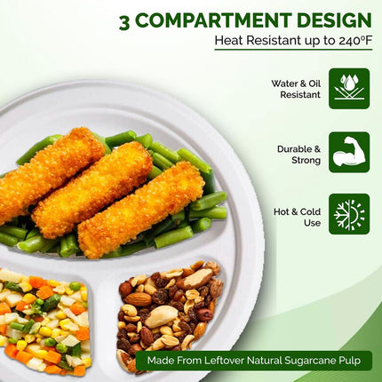 50PCS 9/10inch Pulp Plates Oil-Proof Water-Proof for Party Catering