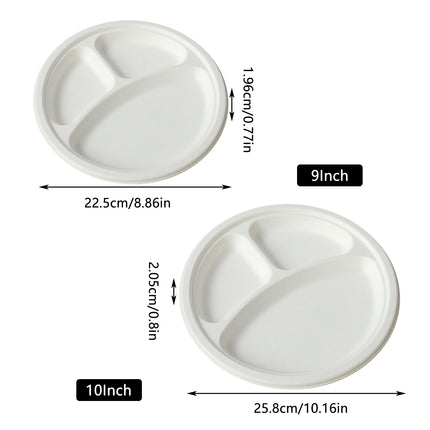 50PCS 9/10inch Pulp Plates Oil-Proof Water-Proof for Party Catering