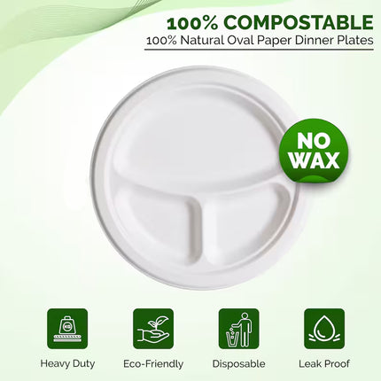 50PCS 9/10inch Pulp Plates Oil-Proof Water-Proof for Party Catering