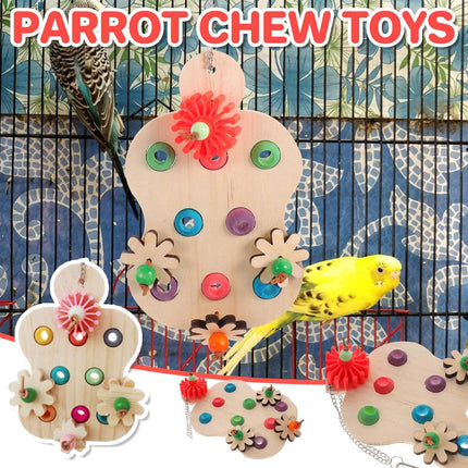 Wooden Parrot Toys Educational Interactive Chewing Nibbling Hanging Cage Toys