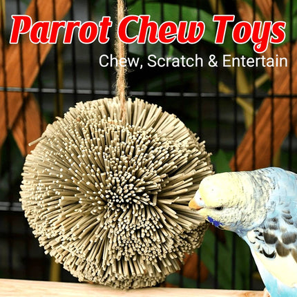 Natural Grass Ball Parrot Chew Toy Hanging Bird Cage Foraging Budgie
