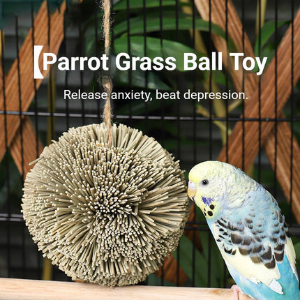 Natural Grass Ball Parrot Chew Toy Hanging Bird Cage Foraging Budgie