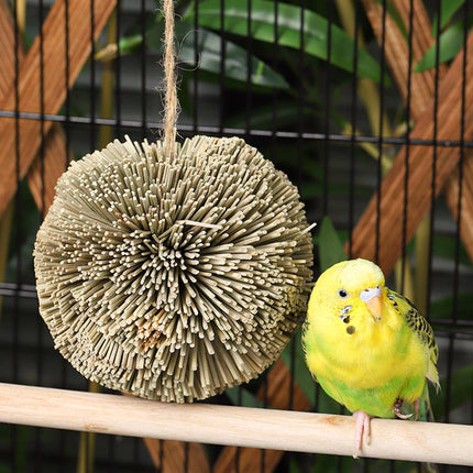 Natural Grass Ball Parrot Chew Toy Hanging Bird Cage Foraging Budgie