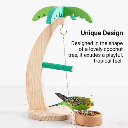 Parrot Wooden Coconut Tree Stand Toy for Small Medium Parrots Budgies Bird Cage