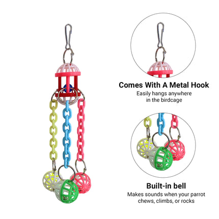 Parrot Chew Bell Ball Toy For Bird Cage Perch Stand Multicolour Hanging Decor