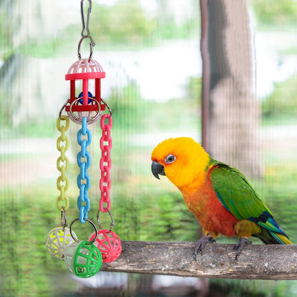Parrot Chew Bell Ball Toy For Bird Cage Perch Stand Multicolour Hanging Decor