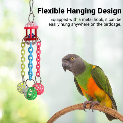 Parrot Chew Bell Ball Toy For Bird Cage Perch Stand Multicolour Hanging Decor