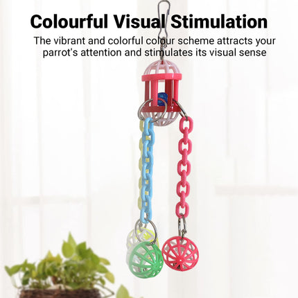 Parrot Chew Bell Ball Toy For Bird Cage Perch Stand Multicolour Hanging Decor