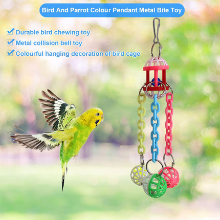 Parrot Chew Bell Ball Toy For Bird Cage Perch Stand Multicolour Hanging Decor
