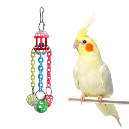 Parrot Chew Bell Ball Toy For Bird Cage Perch Stand Multicolour Hanging Decor