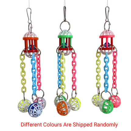 Parrot Chew Bell Ball Toy For Bird Cage Perch Stand Multicolour Hanging Decor