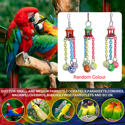 Parrot Chew Bell Ball Toy For Bird Cage Perch Stand Multicolour Hanging Decor