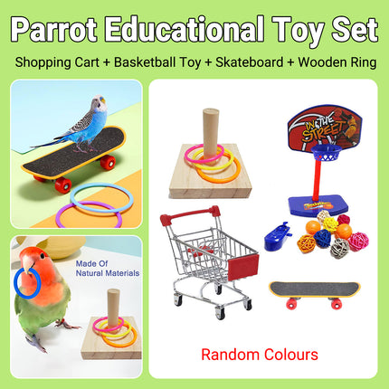 4PCS Parrot Toy Suit Educational Trolley Ring Training Swing Gnawing Toy Durable