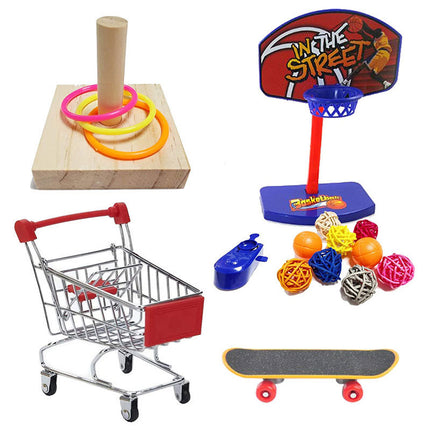 4PCS Parrot Toy Suit Educational Trolley Ring Training Swing Gnawing Toy Durable