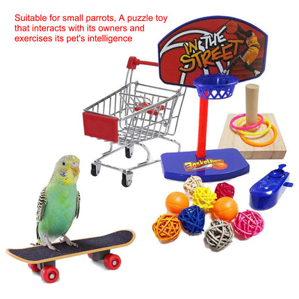 4PCS Parrot Toy Suit Educational Trolley Ring Training Swing Gnawing Toy Durable