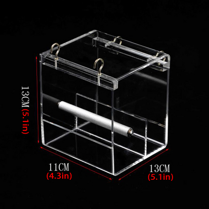 Acrylic No Mess Parrot Feeder Automatic Bird Cage Seed Feeding Box with Perch
