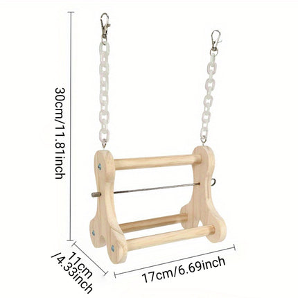 Parrot Foraging Toy Wooden Hanging Fruit Fork Stand Bird Cage Accessory Chew Toy