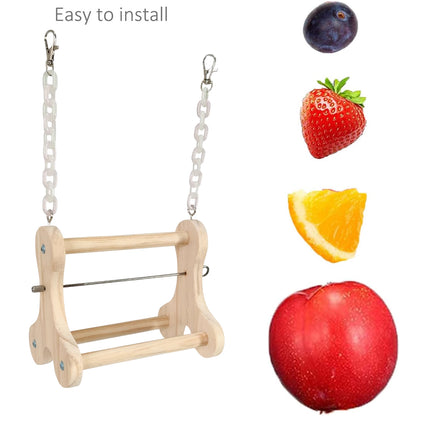 Parrot Foraging Toy Wooden Hanging Fruit Fork Stand Bird Cage Accessory Chew Toy
