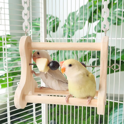 Parrot Foraging Toy Wooden Hanging Fruit Fork Stand Bird Cage Accessory Chew Toy