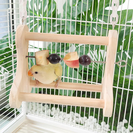 Parrot Foraging Toy Wooden Hanging Fruit Fork Stand Bird Cage Accessory Chew Toy